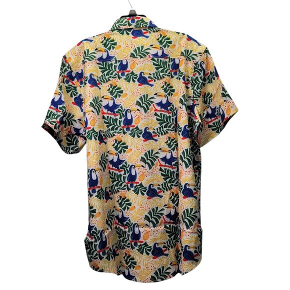 EPMO Hawaiian Men Tropical Short Sleeve Shirt Toucan & Leaf Print Size Large - Picture 2 of 10